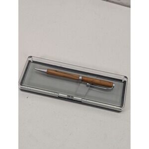 Slimline Twist Ballpoint Pen Oak Wood Satin Silver Finish Gift Boxed Handcrafted